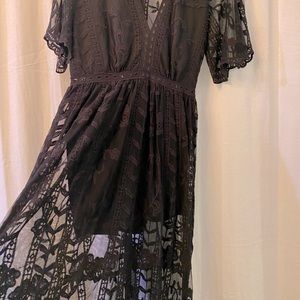 Socialite Black Lace Sheer Cocktail Dress- Large